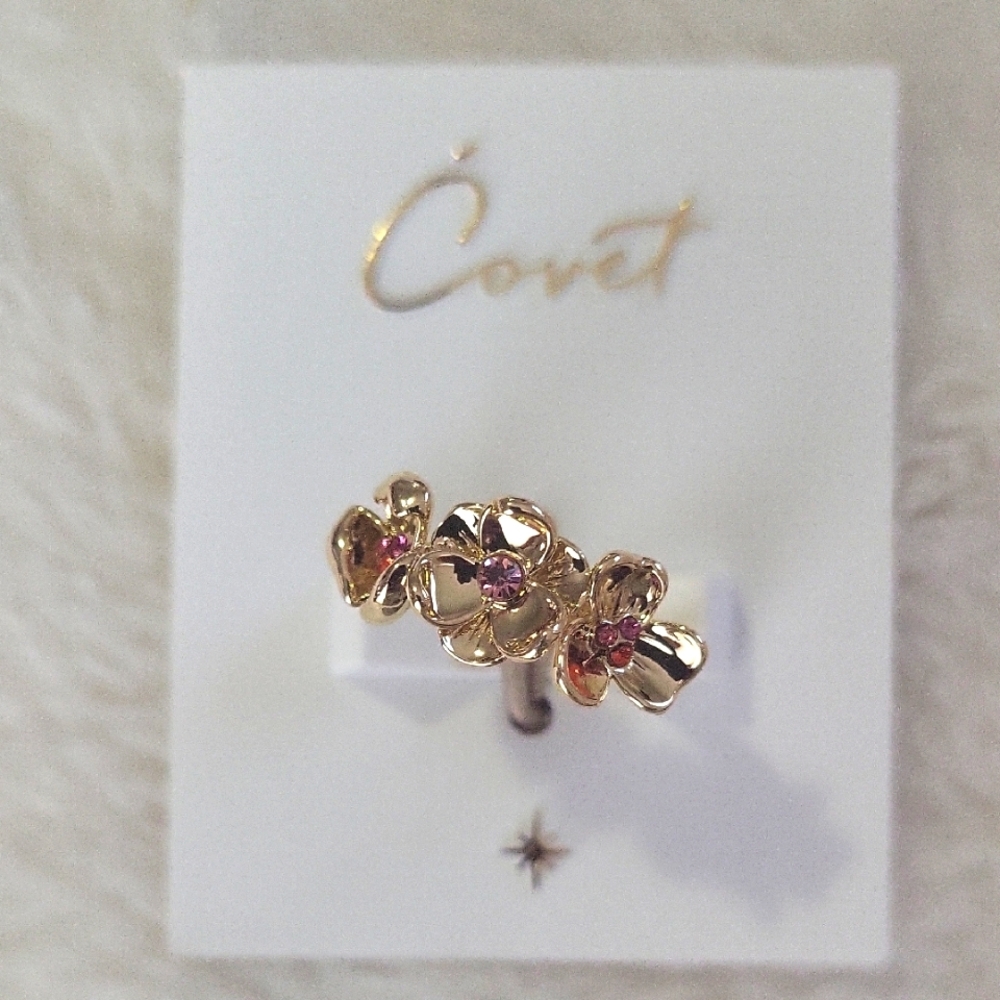 Covet Gold Floral Ring with Pink Accents